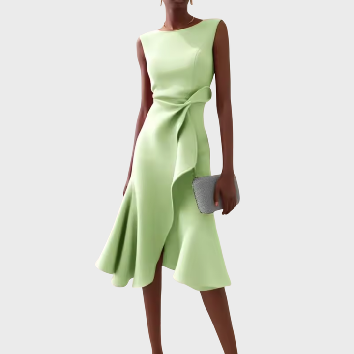Women's Draped Asymmetric Midi Dress - Elegant Drape Dress