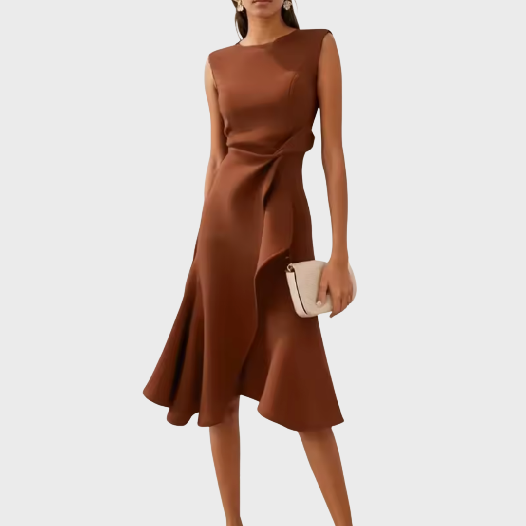 Women's Draped Asymmetric Midi Dress - Elegant Drape Dress