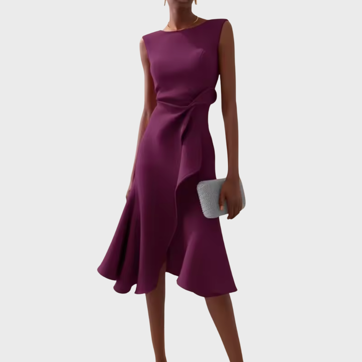 Women's Draped Asymmetric Midi Dress - Elegant Drape Dress