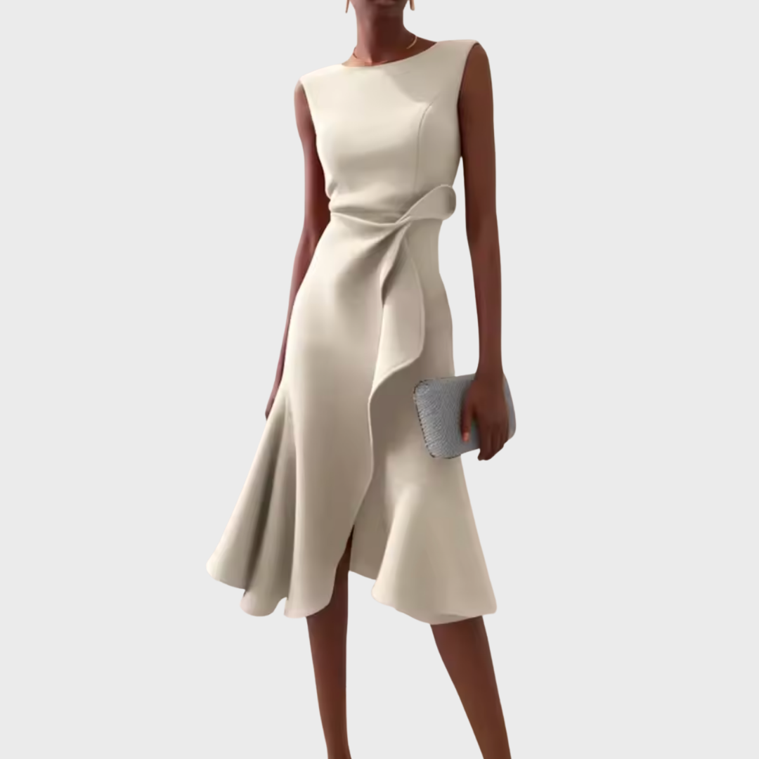Women's Draped Asymmetric Midi Dress - Elegant Drape Dress