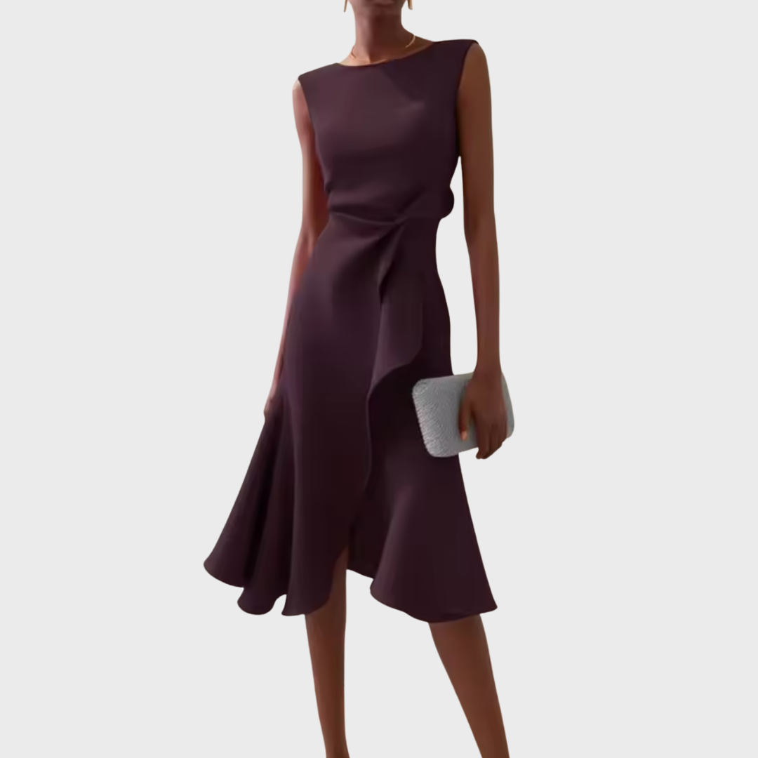 Women's Draped Asymmetric Midi Dress - Elegant Drape Dress