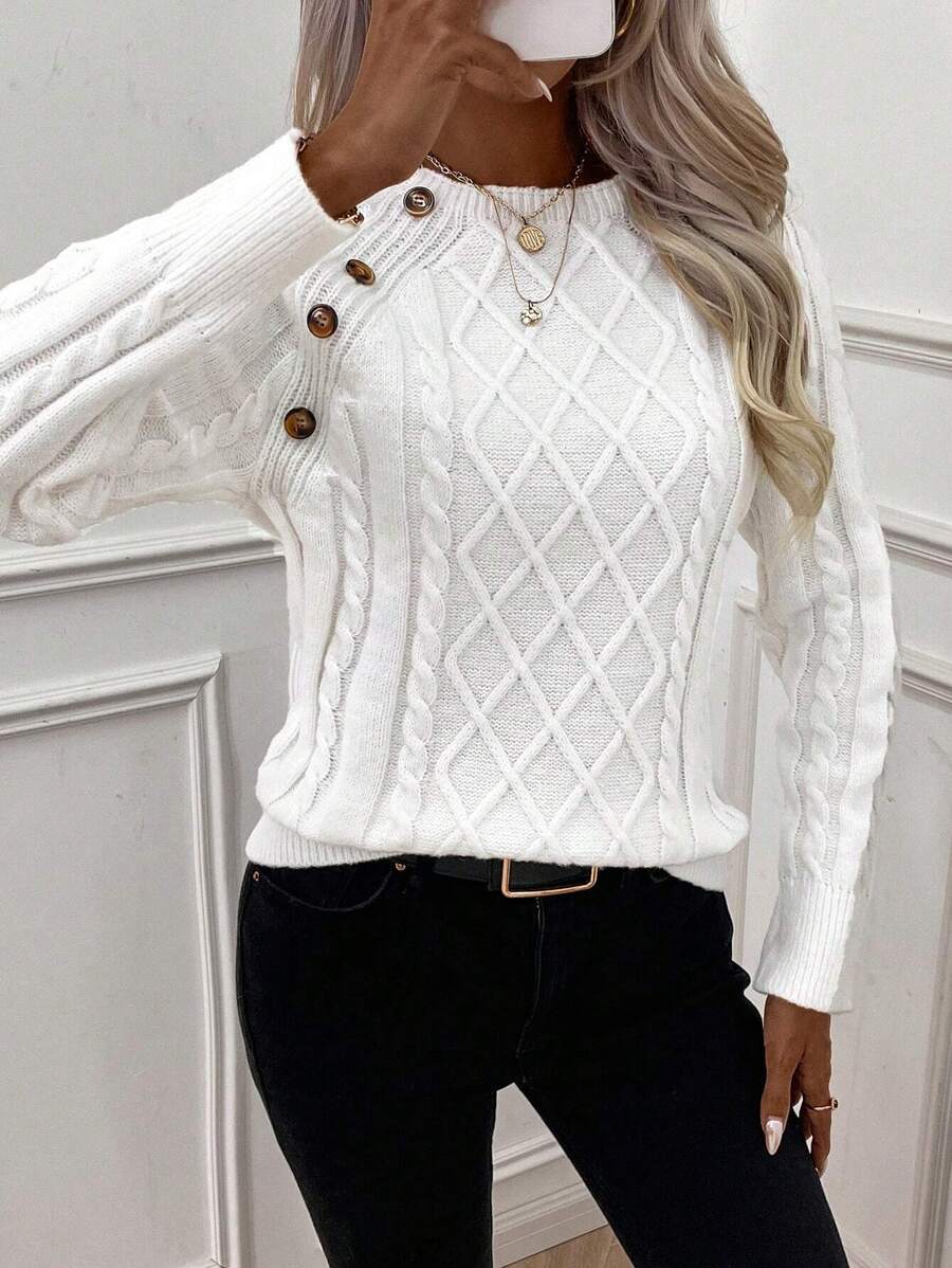 Clara – Button-Detail Cable-Knit Jumper
