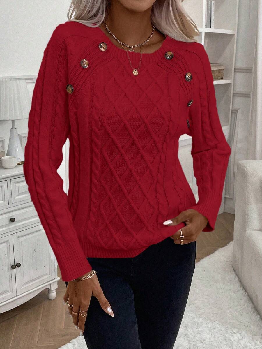 Clara – Button-Detail Cable-Knit Jumper