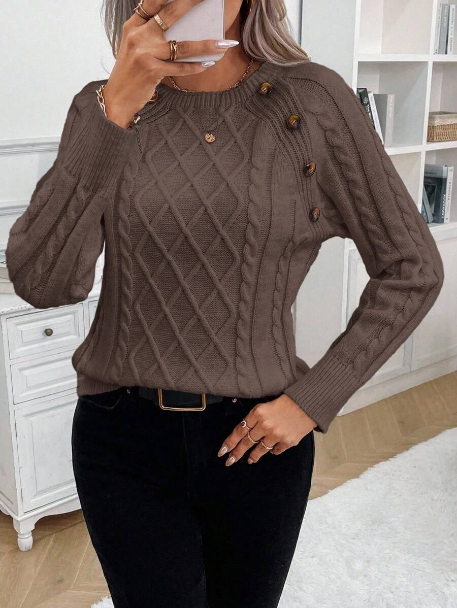 Clara – Button-Detail Cable-Knit Jumper