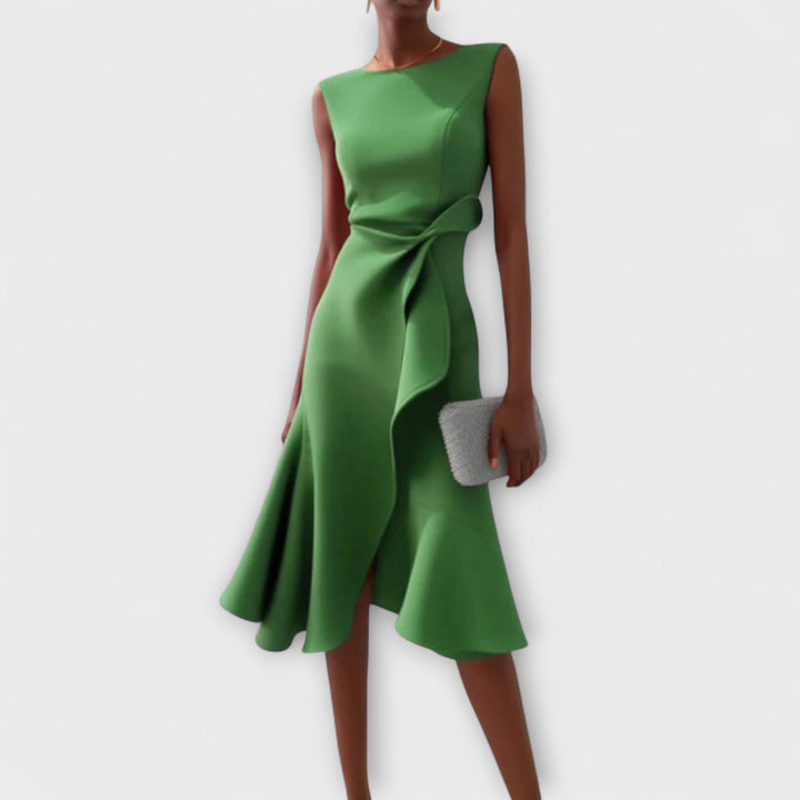 Women's Draped Asymmetric Midi Dress - Elegant Drape Dress