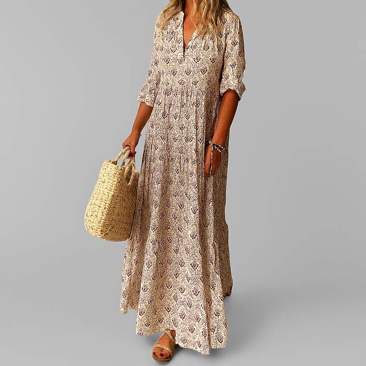 Melinda | Women's V-Neck 3/4 Sleeve Maxi Dress