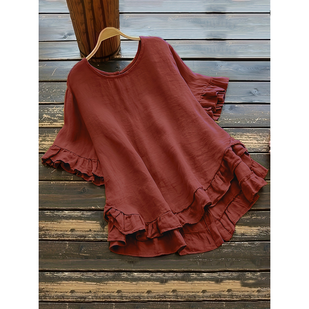 EVITA™ - Simple Plus Size Ruffle Hem Summer Blouse