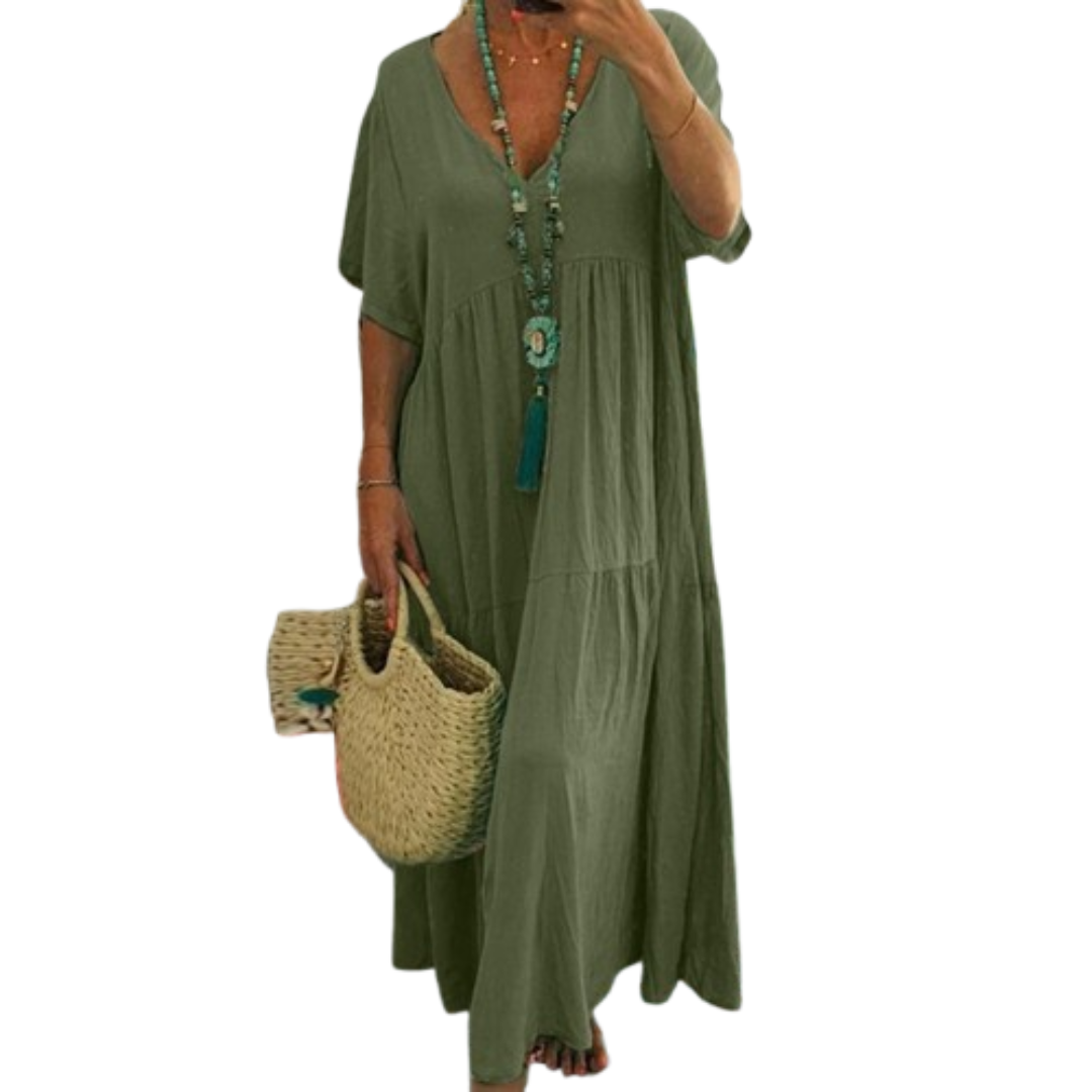 VIVIANI™ – Comfy V-Neck Casual Ruffle Boho Dress