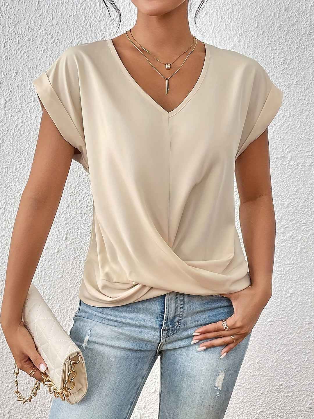 MEIKA™ – Classic Twist Detail V-Neck Top