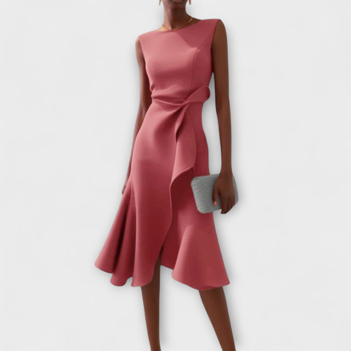 Women's Draped Asymmetric Midi Dress - Elegant Drape Dress