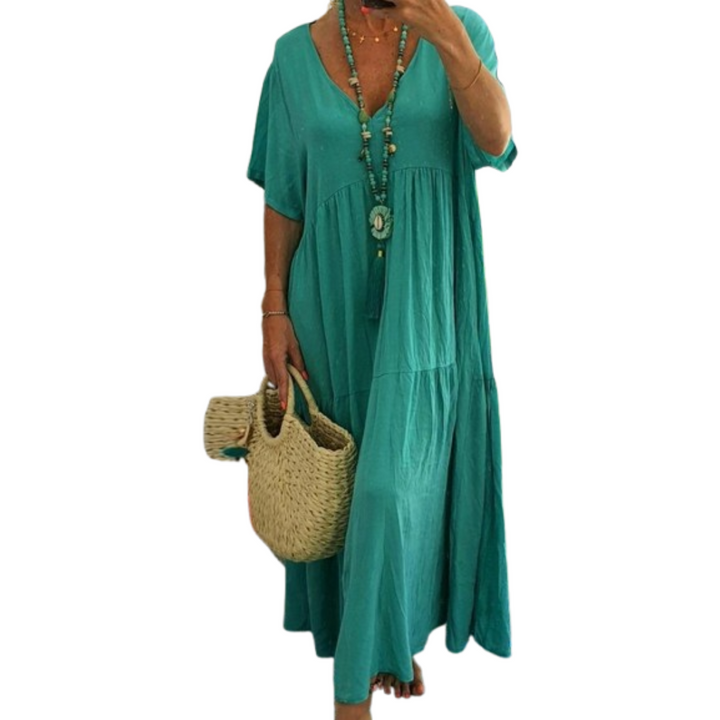 VIVIANI™ – Comfy V-Neck Casual Ruffle Boho Dress