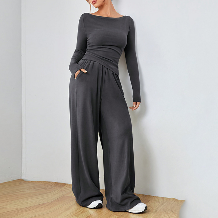 DANTARA™ - Casual Long Sleeve Top and Wide Leg Pants Set