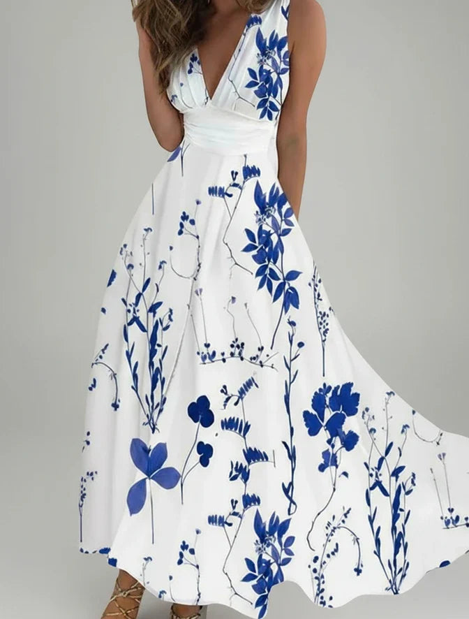 Floral V-Neck A-Line Midi Dress for Women