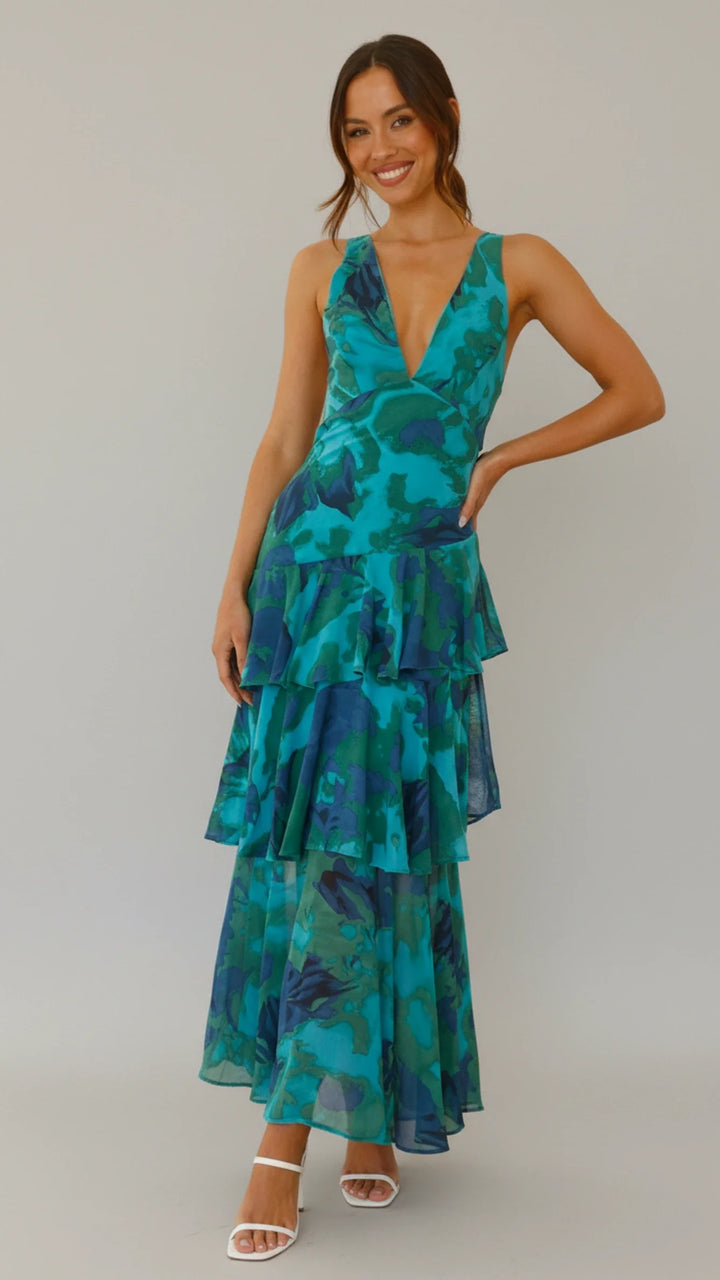 Floral V-Neck Sundress Maxi Dress for Women