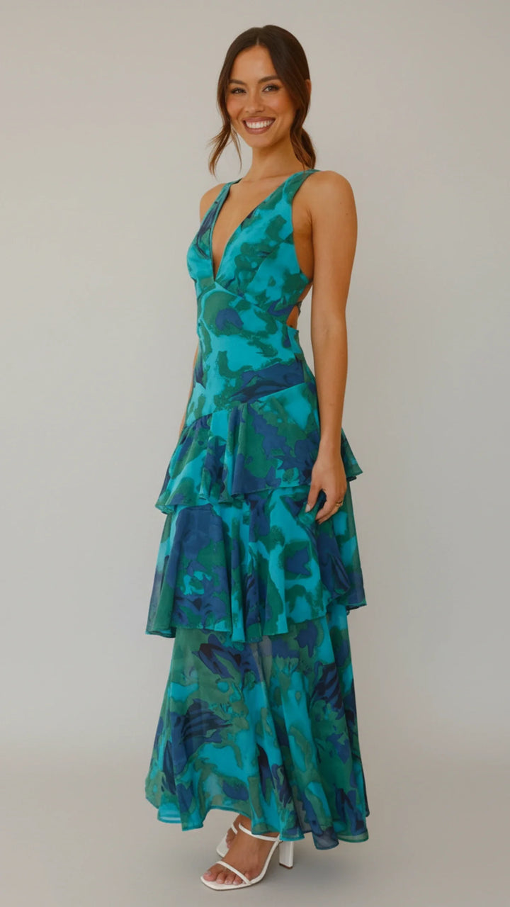 Floral V-Neck Sundress Maxi Dress for Women