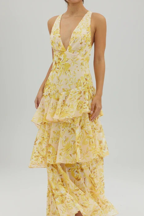 Floral V-Neck Sundress Maxi Dress for Women