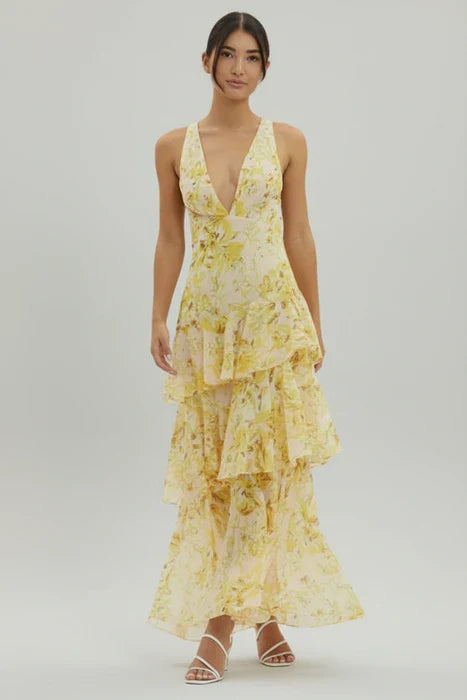 Floral V-Neck Sundress Maxi Dress for Women