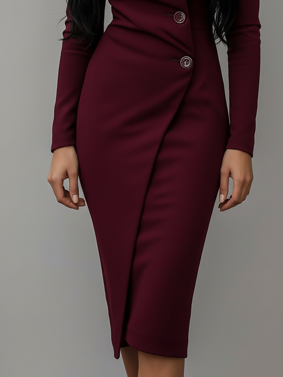 Long Sleeve Wrap Midi Dress for Women