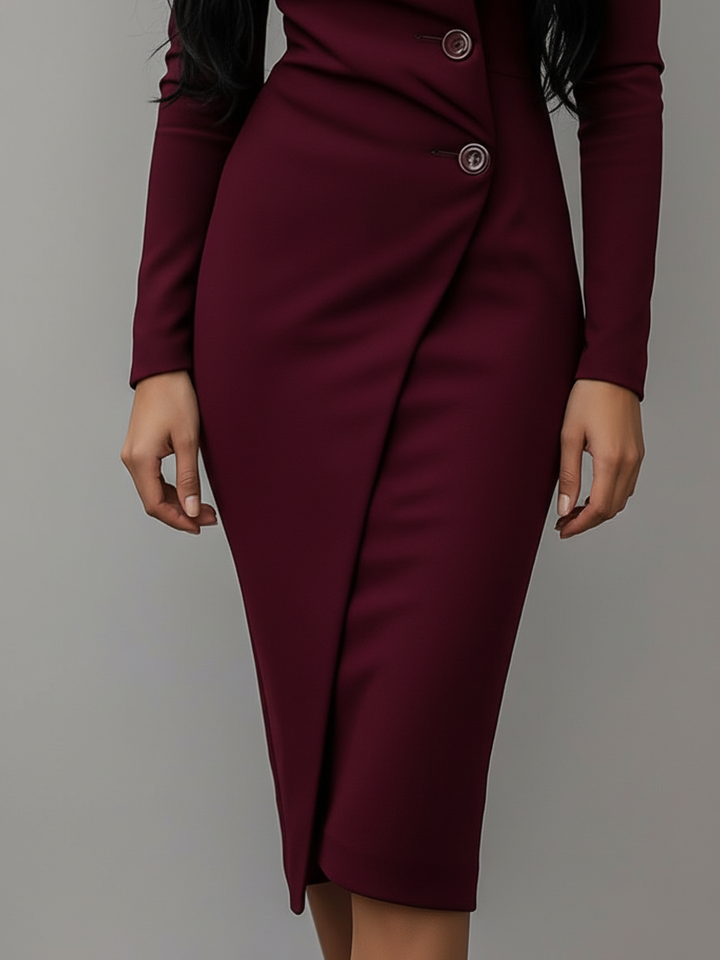 Long Sleeve Wrap Midi Dress for Women