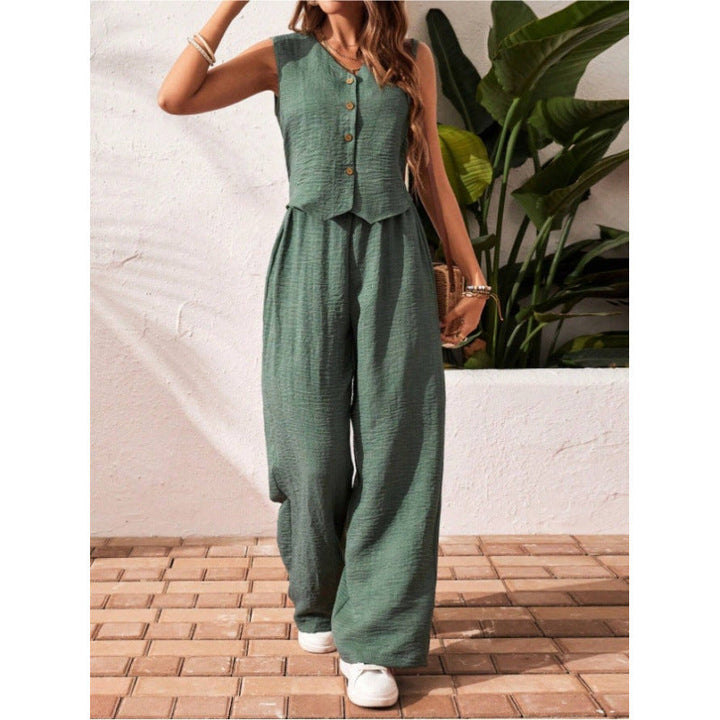 CHARISSA™ – Elegant Sleeveless V-Neck Top and Trousers Set