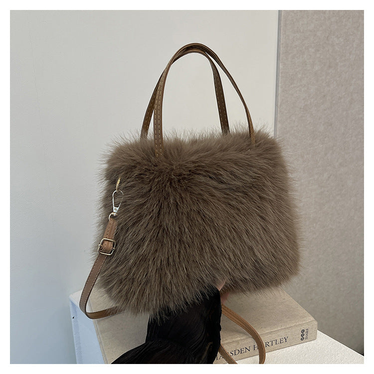 LIZZIE™ - Fashionable Imitation Fur Small Handbag with Grip Handle & Shoulder Strap
