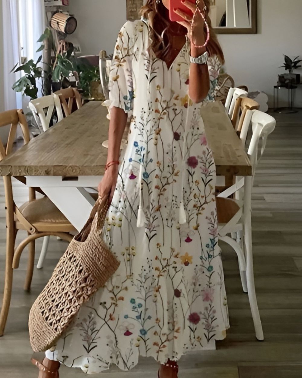 Women's Boho Maxi Dress - Bohemian Floral Long Dress