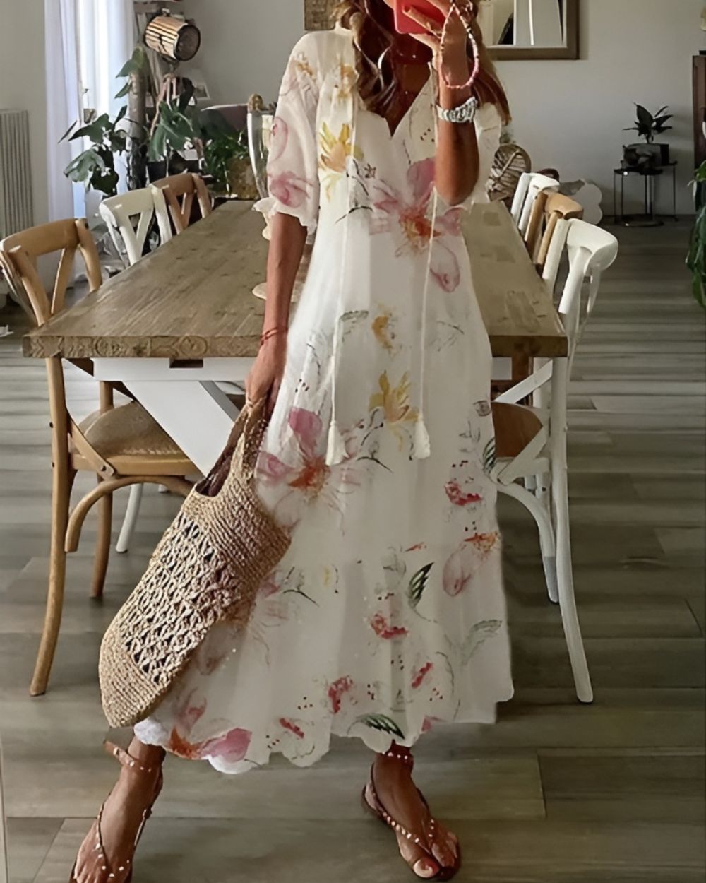 Women's Boho Maxi Dress - Bohemian Floral Long Dress