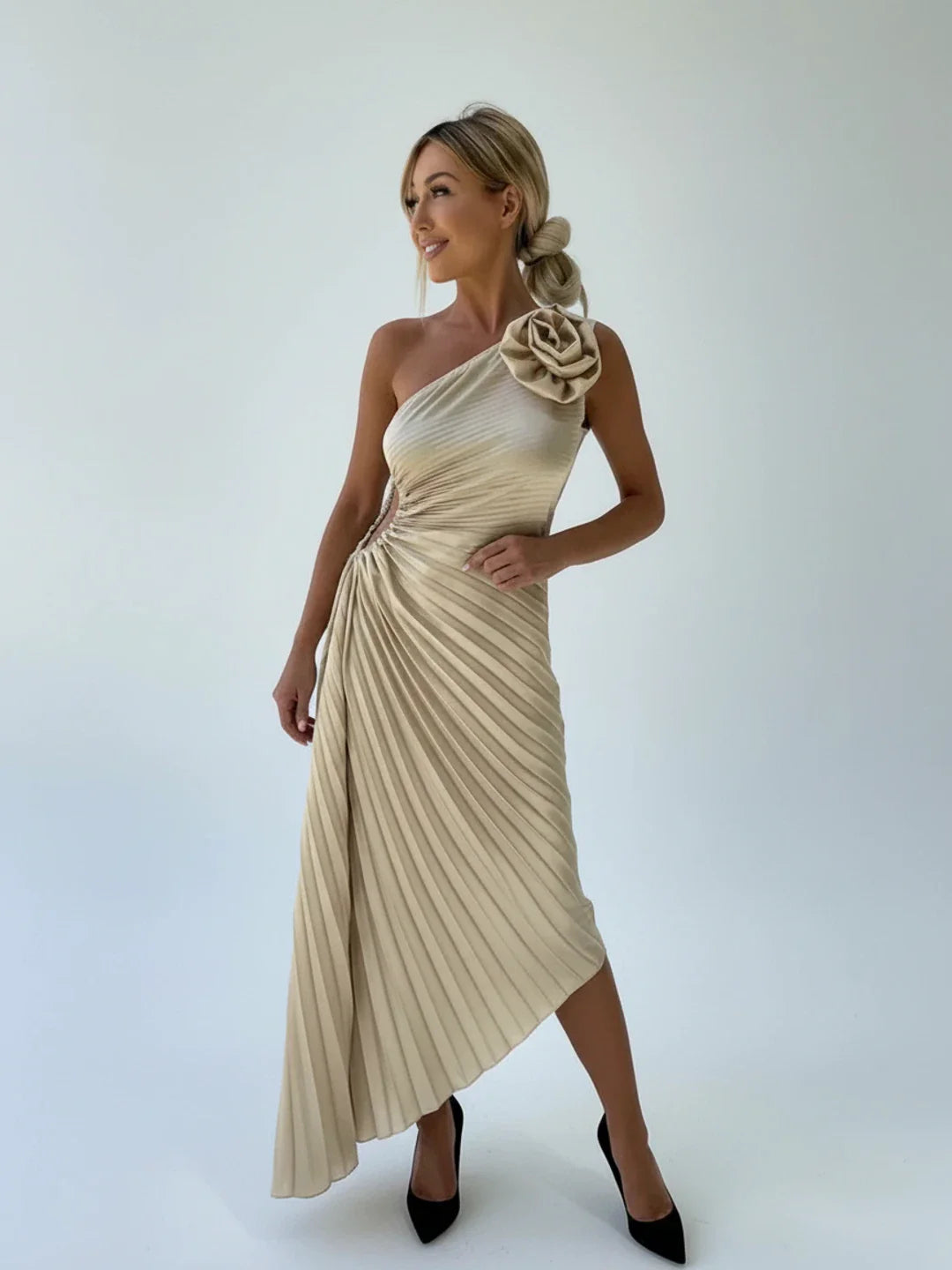 Pleated A-Line Midi Dress for Women