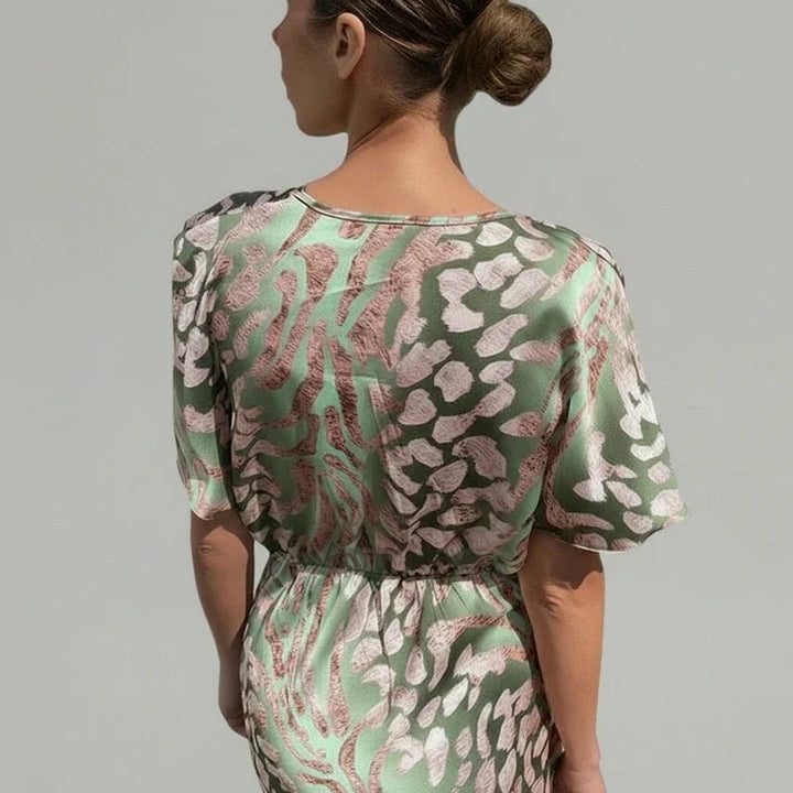 Printed V-Neck Midi Dress for Women