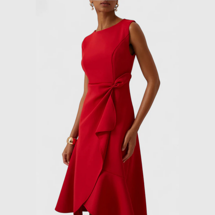 Women's Draped Asymmetric Midi Dress - Elegant Drape Dress