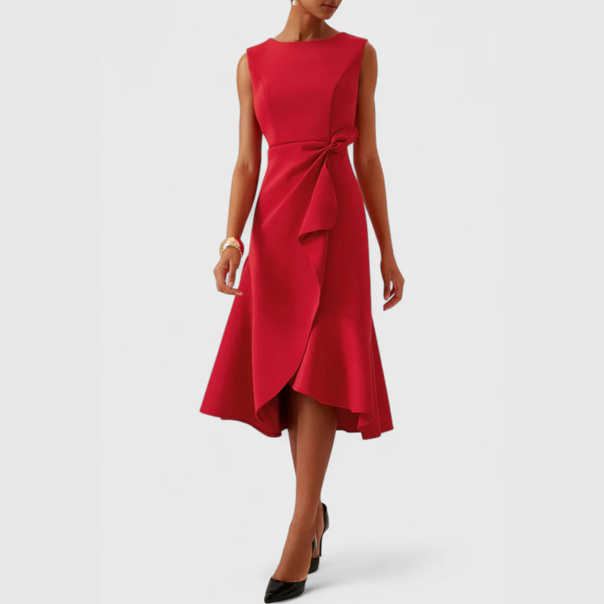 Women's Draped Asymmetric Midi Dress - Elegant Drape Dress