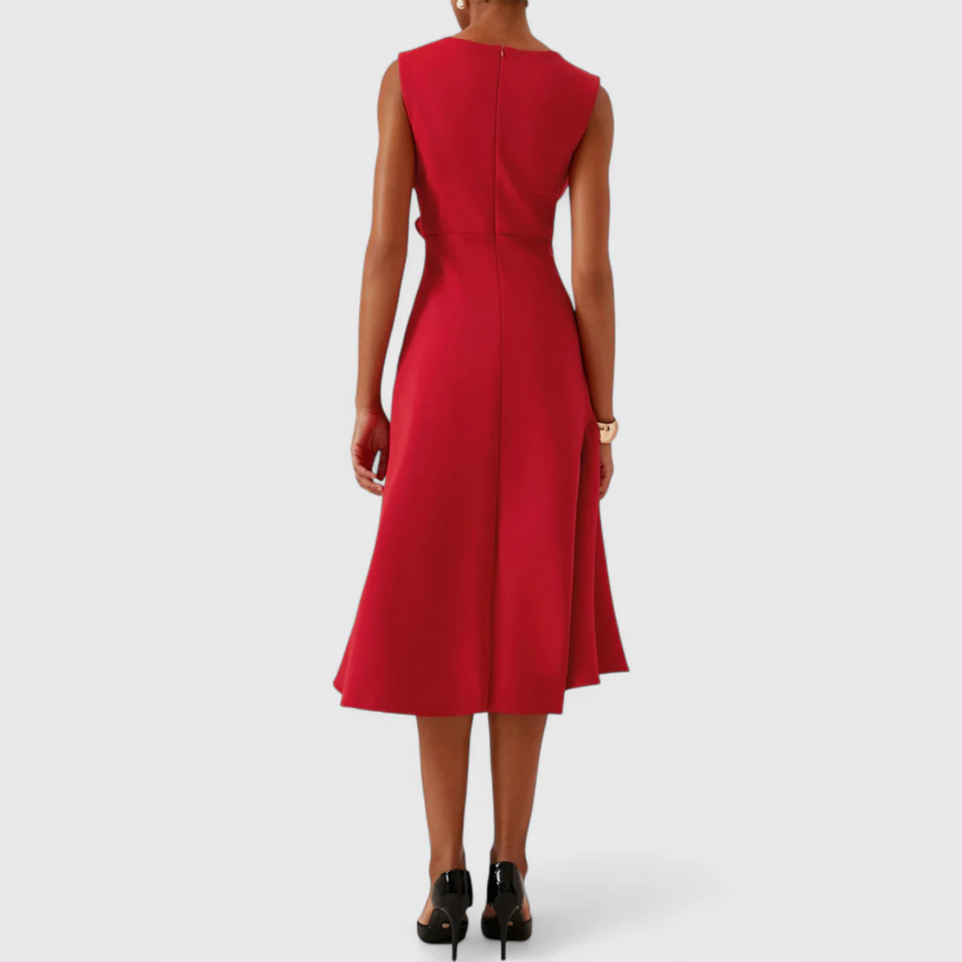 Women's Draped Asymmetric Midi Dress - Elegant Drape Dress