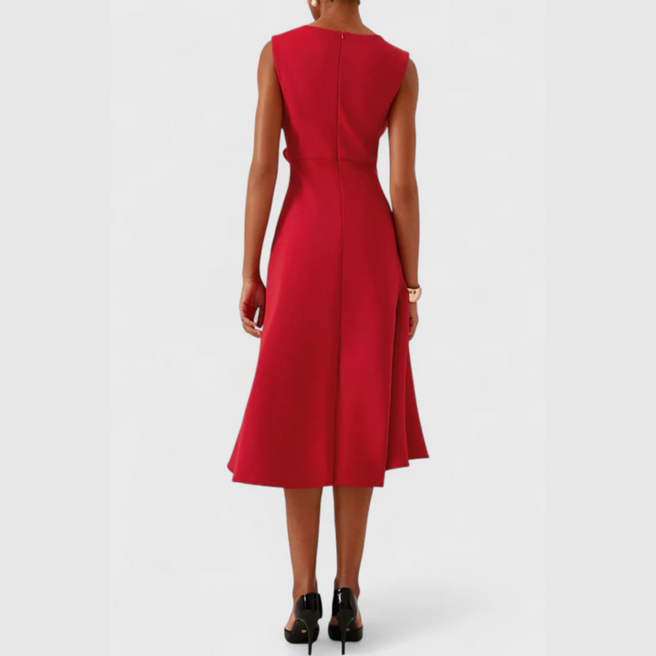 Women's Draped Asymmetric Midi Dress - Elegant Drape Dress