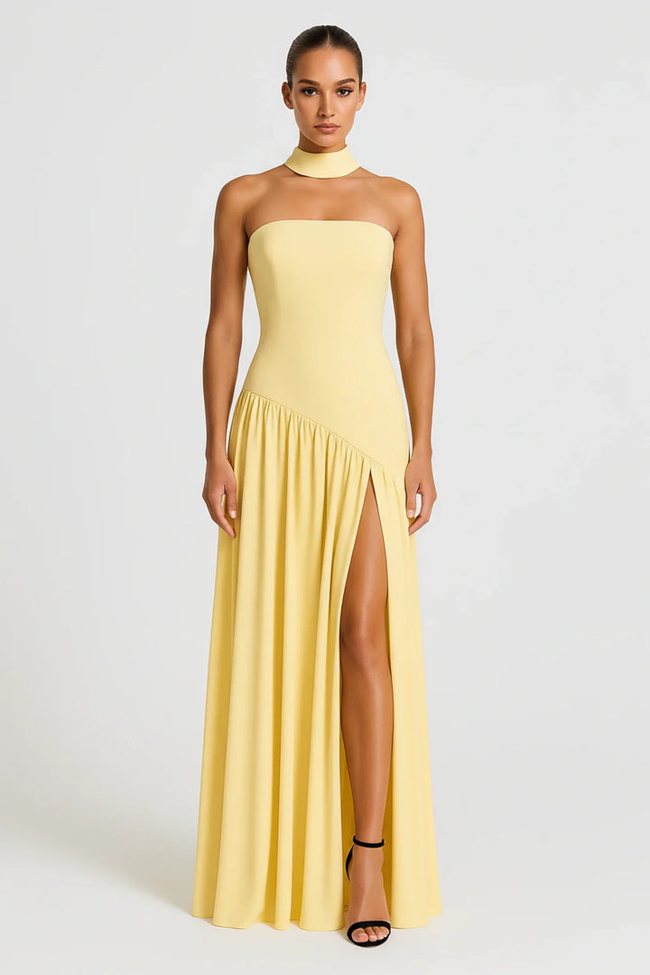 Slit Strapless Maxi Dress for Women