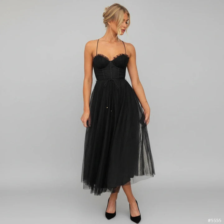 Spaghetti Strap A-Line Midi Dress for Women