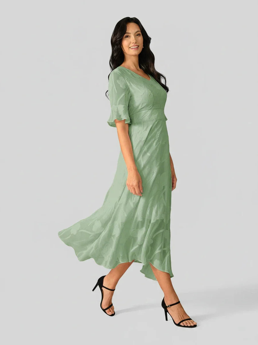 V-Neck A-Line Midi Dress for Women