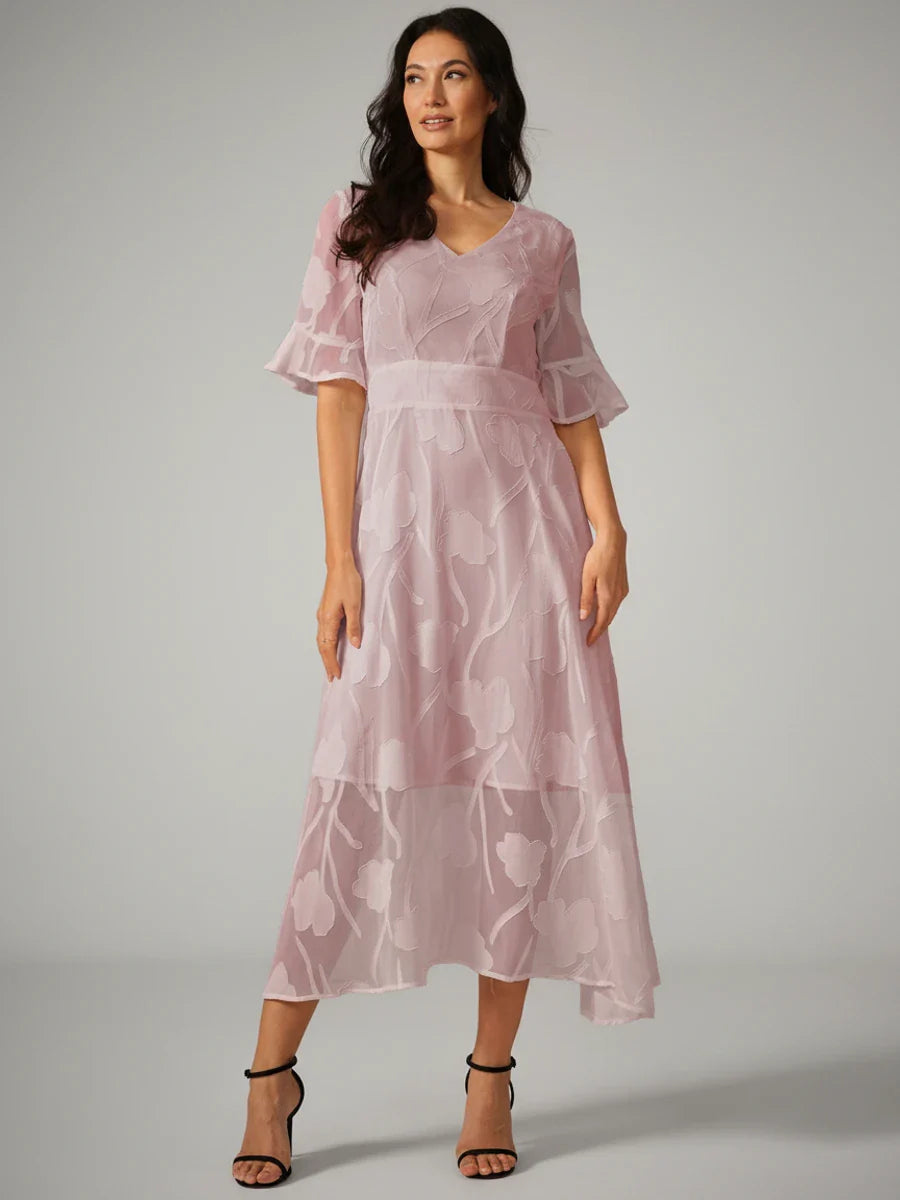 V-Neck A-Line Midi Dress for Women