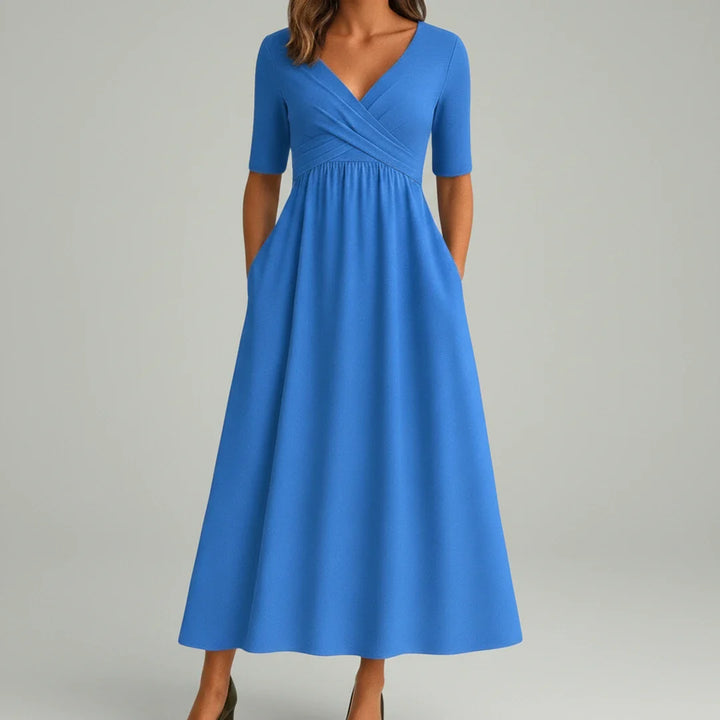 V-Neck A-Line Midi Dress for Women