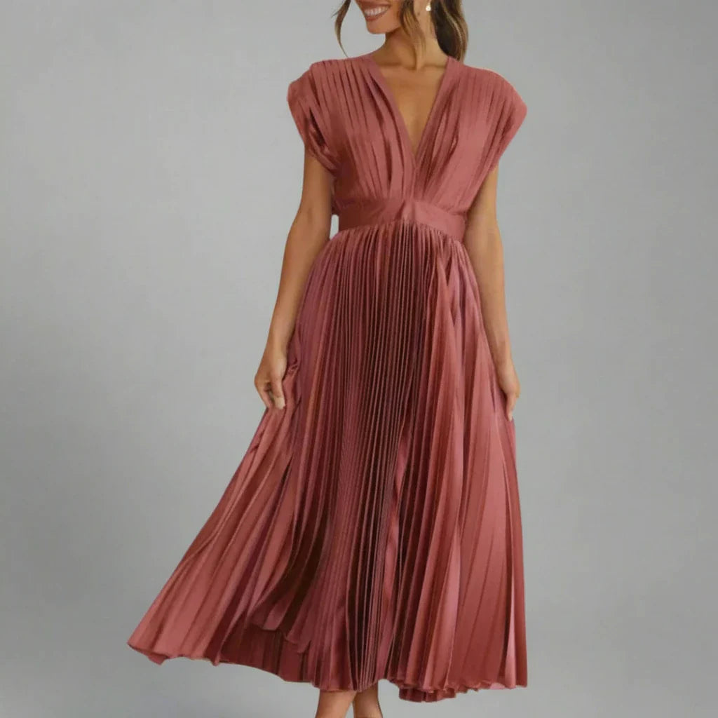 V-Neck A-Line Midi Dress for Women