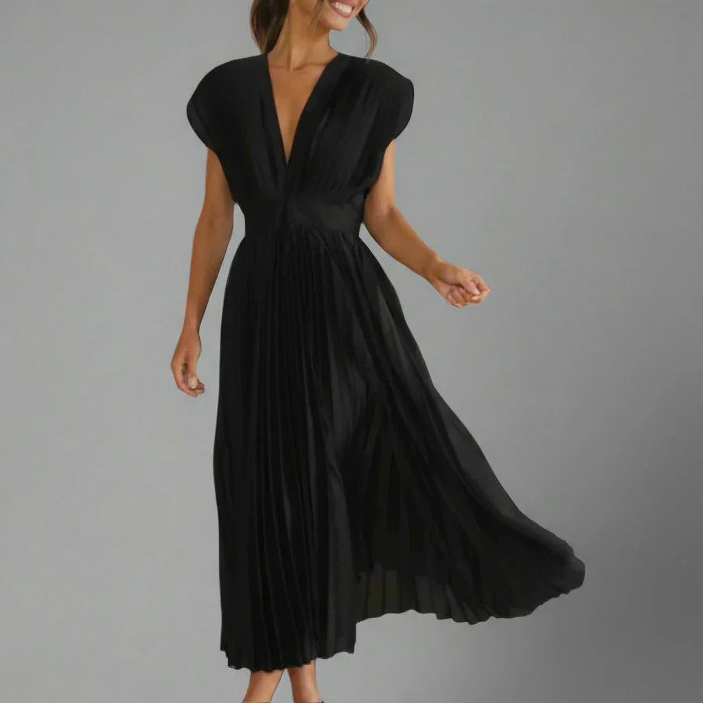 V-Neck A-Line Midi Dress for Women