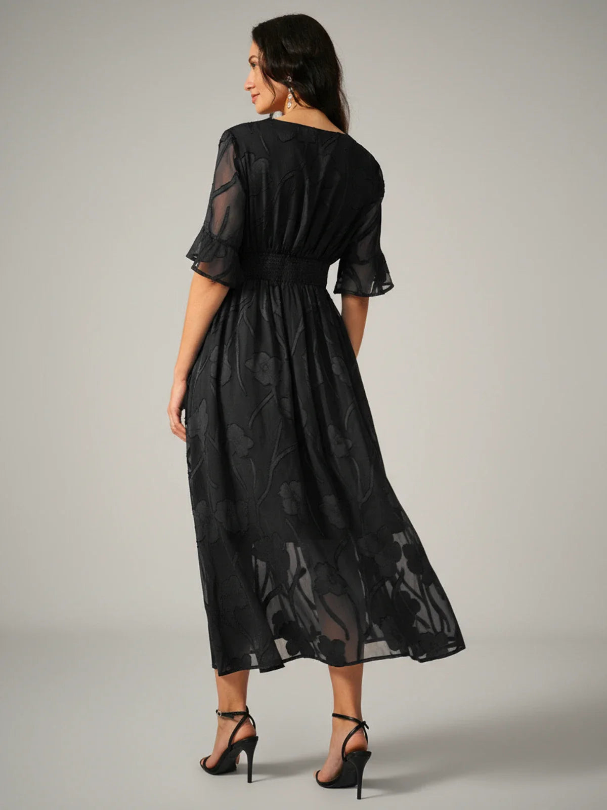 V-Neck A-Line Midi Dress for Women