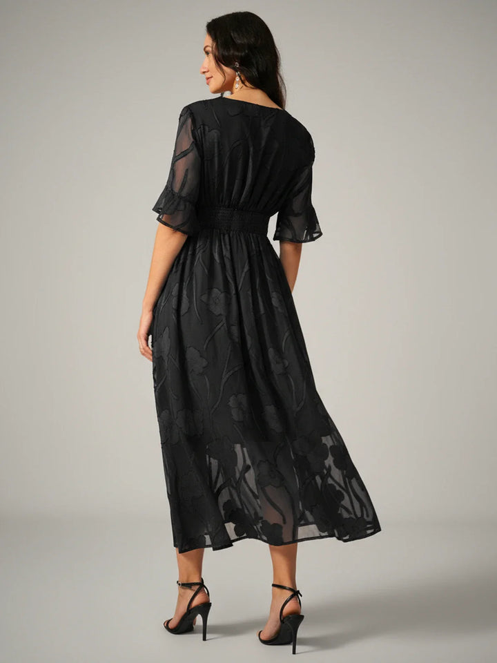 V-Neck A-Line Midi Dress for Women