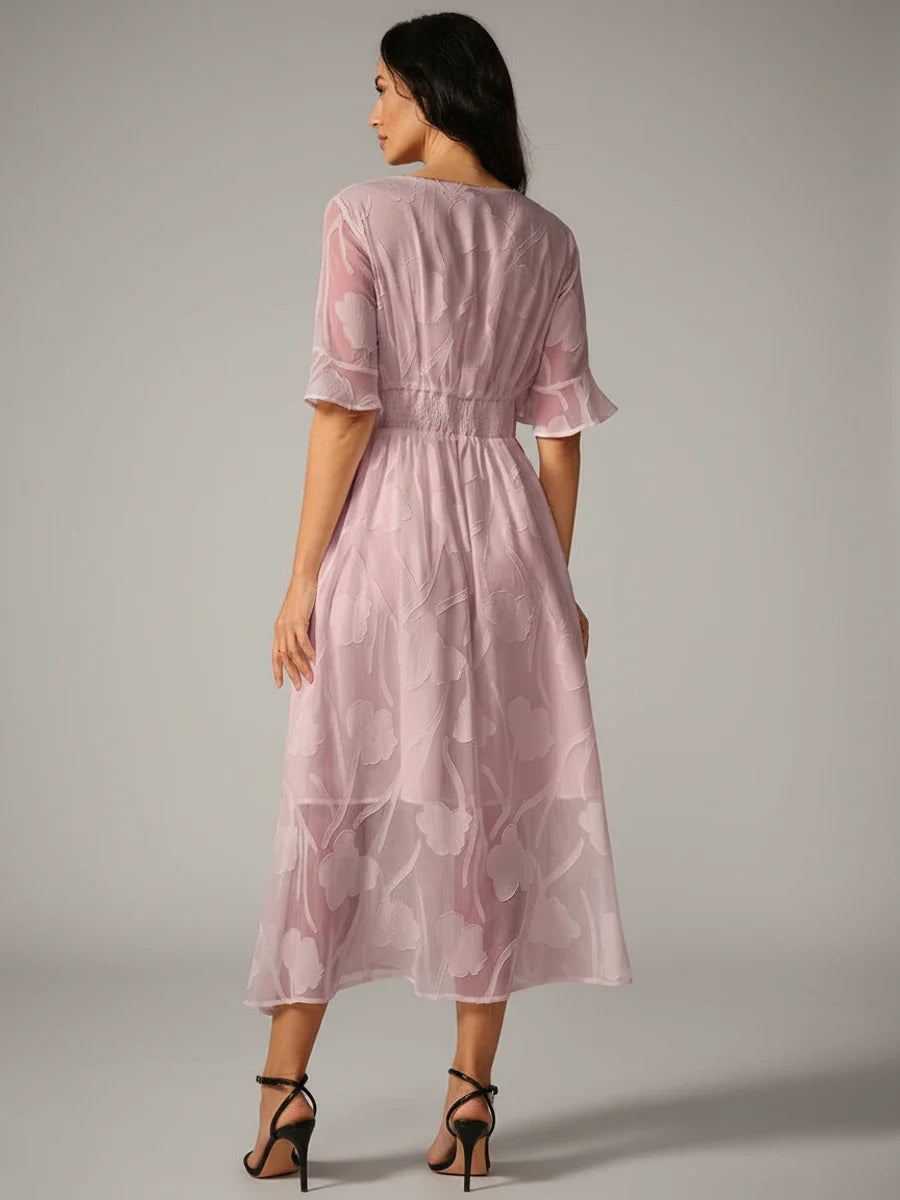 V-Neck A-Line Midi Dress for Women