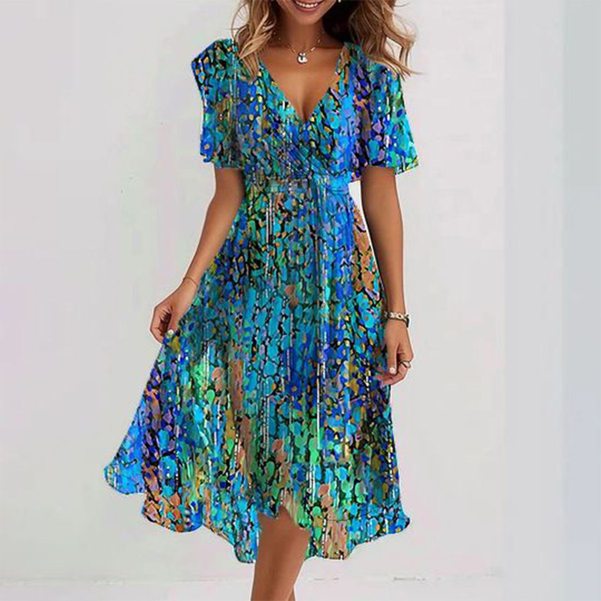 Adeline | Women's V-Neck Wrap Midi Dress