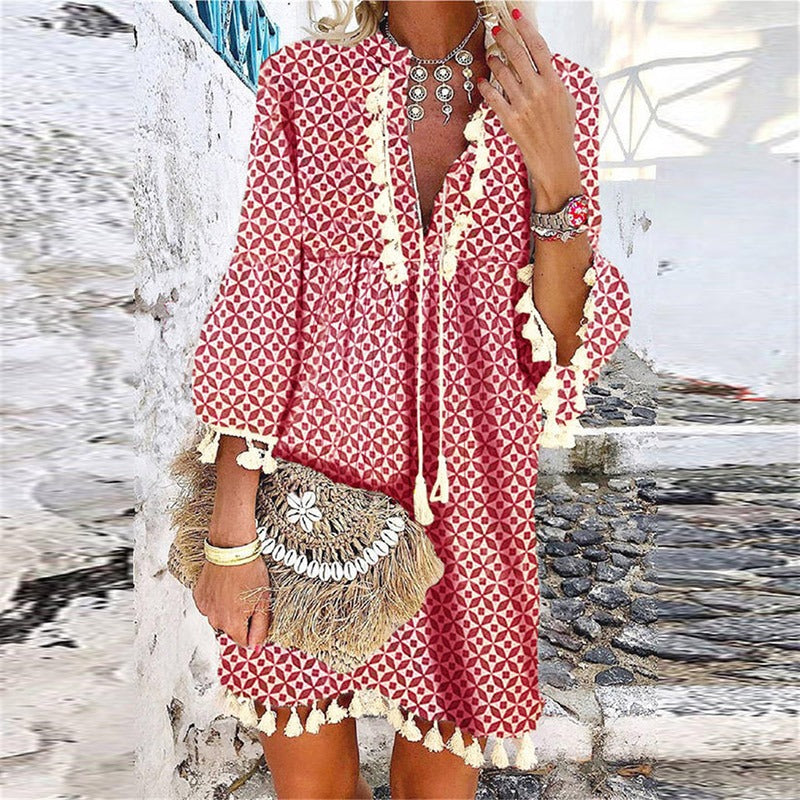 Aimee | Women's V-Neck Boho Mini Dress