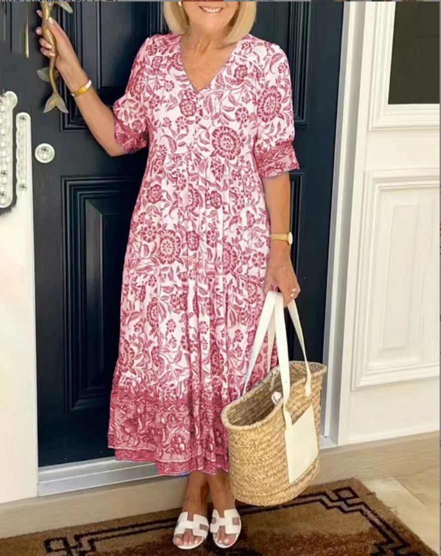 Amanda | Women's V-Neck Floral Midi Dress