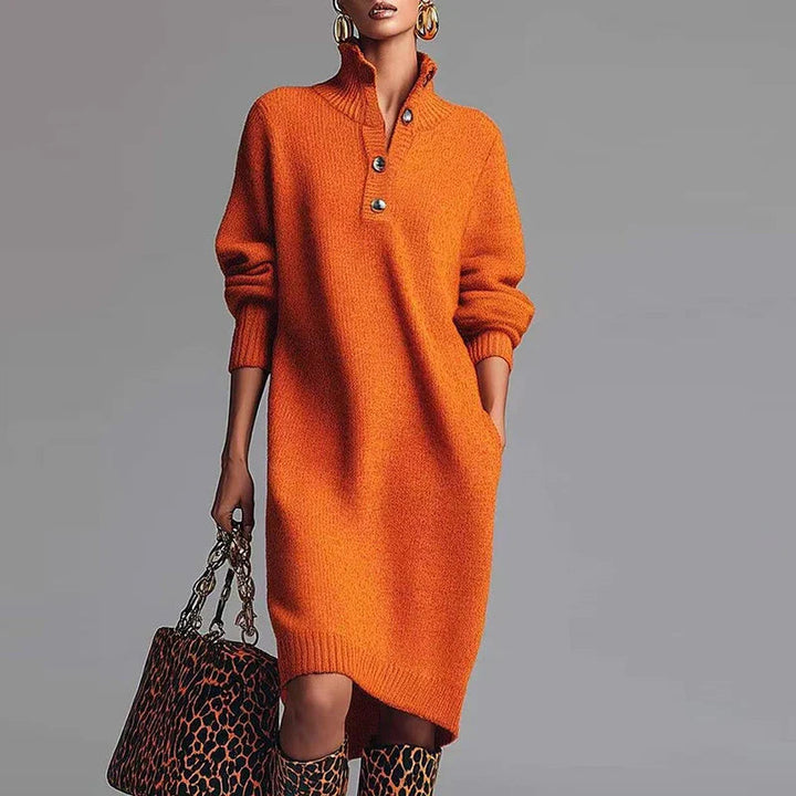 Anne | Women's High Neck Sweater Midi Dress