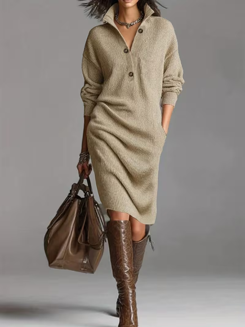 Anne | Women's High Neck Sweater Midi Dress