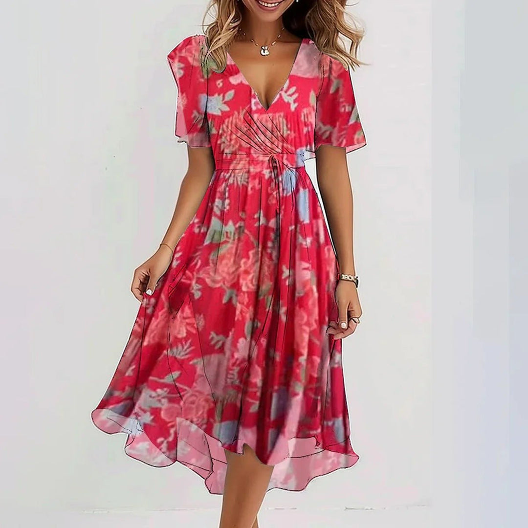 Ashley | Women's V-Neck A-Line Midi Dress