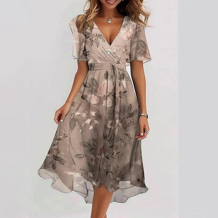 Ashley | Women's V-Neck A-Line Midi Dress